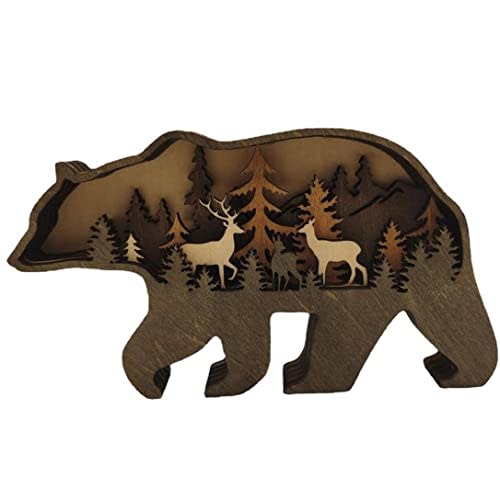 1pc Wood Bear Wall Art Decorations Trees and Mountain Decor for Cabin Log Farmhouse Forest Wildlife Ornaments for Living Room Bedroom Nursery