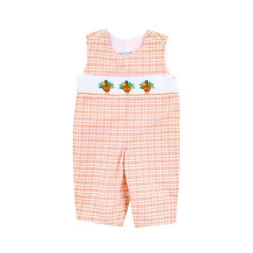 Pilgrim Turkey  Smocked Orange Plaid Longall | 12 months