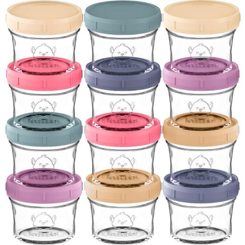 12pk Prep Baby Food Storage Containers, 4 oz Leak-Proof, BPA Free Glass Baby Food Jars for Feeding (Sunset)