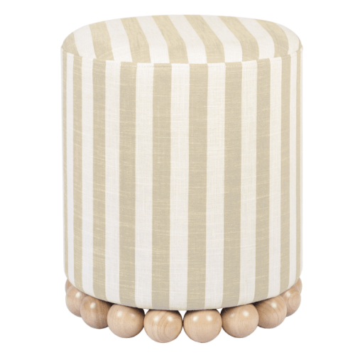 Collins Round Linen Striped Upholstered Stool