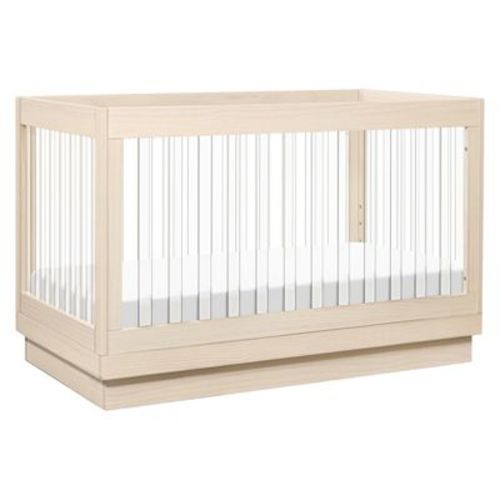 Babyletto Harlow Acrylic 3-in-1 Convertible Crib with Toddler Bed Conversion Kit - Washed Natural/Acrylic Slats