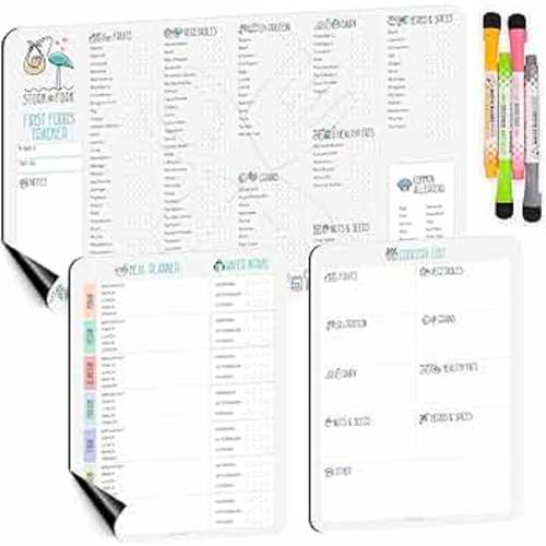 Baby First Food Tracker, Magnetic Meal Planner, Fridge Grocery Shopping List Chart (3 in 1) - Dry, Erase Menu Planner, Strong Stickiness on Refrigerator - 11.6”x8.2”, Gray- Baby's Led Weaning Supplies