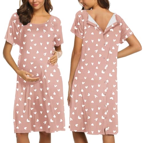 Ekouaer Women’s Nursing/Delivery/Labor/Hospital Nightdress Short Sleeve Maternity Nightgown with Button S-XXL