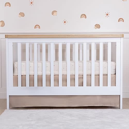 Brown Crib Skirt Neutral, Baby Crib Skirt Girl Boy, 52"x28" with 15" Drop Crib Bedskirt, Cotton Bed Skirt, Oeko TEX Certified Cribs Dust Ruffle, Crib's Accessories Boy Girl (Brown Bedskirt)