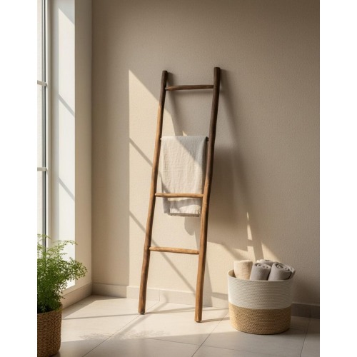 Decorative Ladder in Raw Wood - Boho Towel Rack
