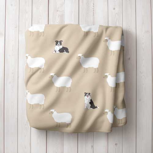 Sale: Border Collie and Sheep Minkey Fleece Blanket Border Collie Herding Sheep and Border Collie Farmhouse-Style Throw Blanket