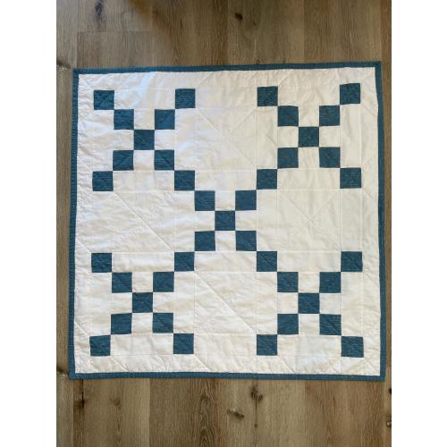 Slate blue baby quilt, Irish chain pattern baby quilt, handmade