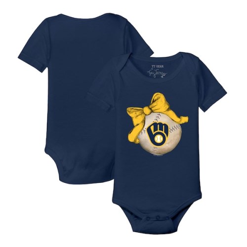 Infant Milwaukee Brewers Tiny Turnip Navy Baseball Bow Bodysuit