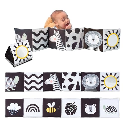 Taf Toys Newborn Soft Activity Book Black & White High Contrast Baby Book Infant Sensory Toys Tummy Time Soft Cloth Books for Babies Textured Fabric Crinkling Shapes Patterns 0-12 Months Newborn Toys