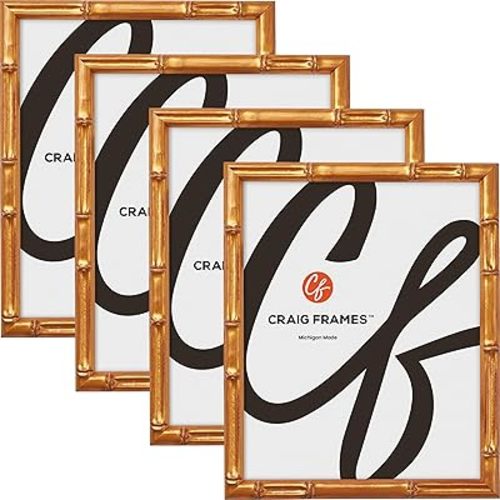 Craig Frames Faux Bamboo, 8x10 Picture Frame, Vintage Gold, Set of 4