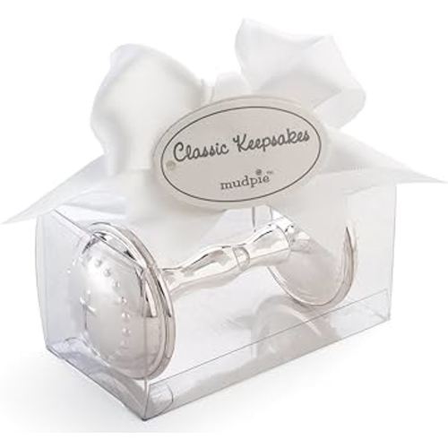 Mud Pie Baby Classic Keepsakes Silver-Plate Rattle, Cross