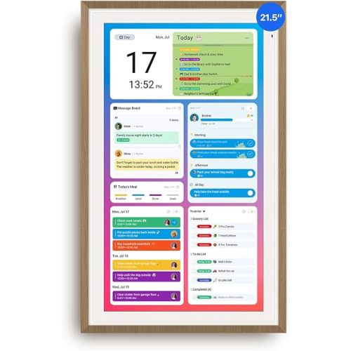Apolosign 21.5-inch Digital Calendar, Smart Wall Planner with Calendar Sync, Chore Chart, Meal, Install Apps, Electronic Touchscreen Display for Family Schedules, Dual Mode, Wall Mount Included (Teak)