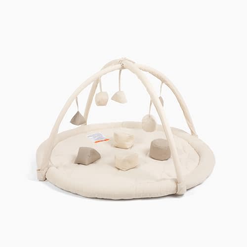 Snuggle Me Baby Play Gym, 100% Organic Cotton Tummy Time Mat (0-36 Months) | Includes 9-Piece Sensory Toy Mobile, Infant Toddler Play Gym Mat Activity Center with Machine-Washable Base