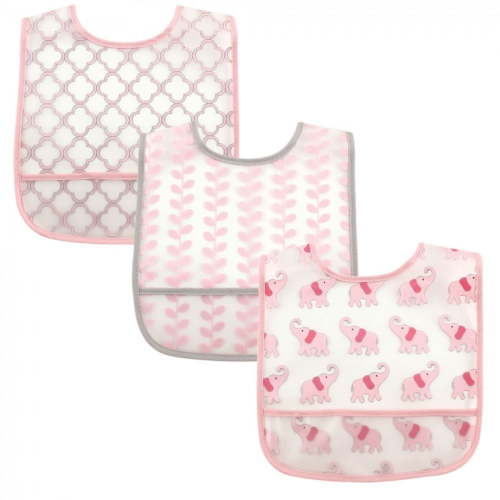 Luvable Friends Baby Girl Waterproof PEVA Bibs 3pk, Girl Elephant, One Size