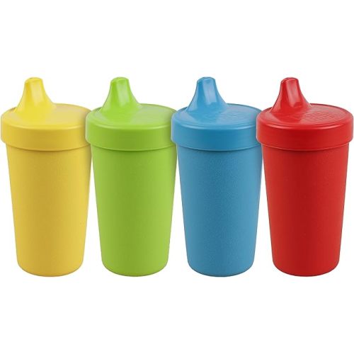 Re-Play Spill-Proof Sippy Cups for Toddlers - Kids Reusable 10 Oz Set of 4, Dishwasher & Microwave Safe, Made in USA, Preschool