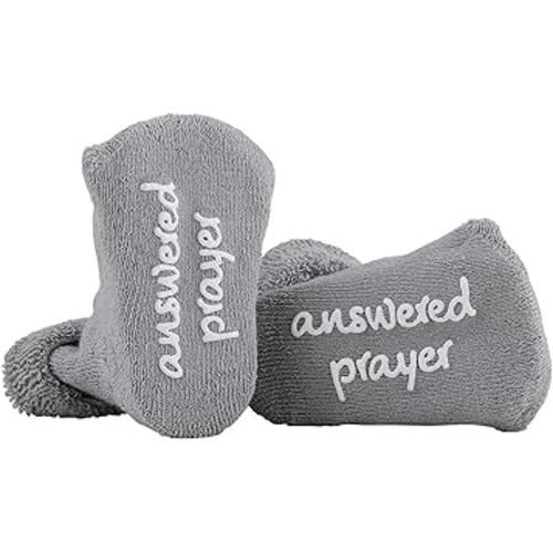 Stephan Baby Non-Skid Gray Socks with Inspirational Phrases, Answered Prayer, Fits 3-12 Months