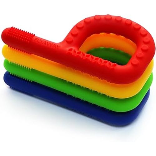 Flyaway Sensory Chew Toys for Kids 4 Pack, Teething Tubes for Babies Toddlers, Soft Silicone Teether Toys, Chew Sticks for ADHD/SPD/Anxiety/Autism, Refrigerator and Dishwasher Safe
