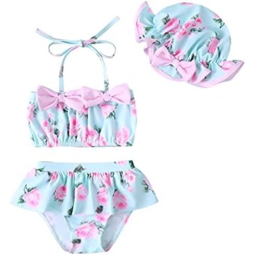 Baby Girl Summer Swimsuit with Hat Toddler Girls Bikini Sets Infant Bathing Suit Beach Outfits