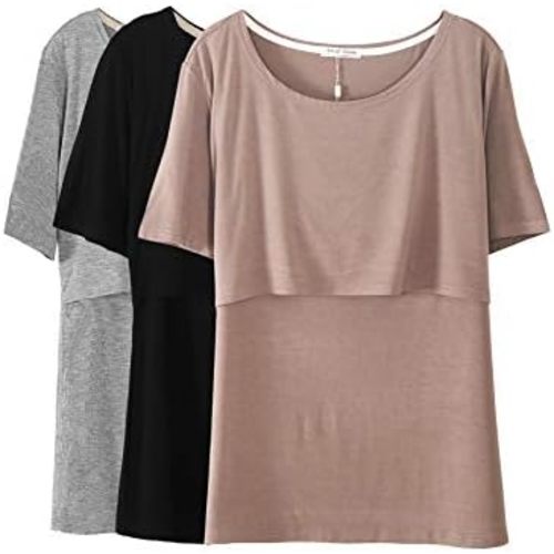 Smallshow 3 Pcs Maternity Nursing T-Shirt Short Sleeve Nursing Tops