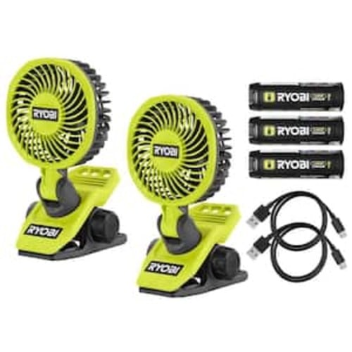 USB Lithium Clamp Fan Kit (2-Pack) w/ (2) 2.0 Ah USB Lithium Battery, (2) Charging Cables, & 3.0 Ah USB Lithium Battery