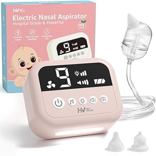 HEYVALUE Nasal Aspirator for Baby, Hospital Grade Nose Sucker with 9 Levels Suction, Night Light and Nursery Rhyme Soothing, Electric Nose Suction for Baby with Food-Grade Silicone Tips Pink