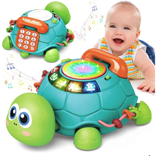 Jyusmile Baby Toys 6 to 12 Months, Musical Turtle Crawling Infant Toys, Early Learning Educational Toy with Light & Sound, Christmas Birthday Gifts for Boy Girl 7 8 9 10 11 Month 0-1 Year Old