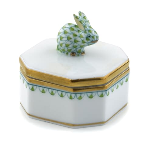 Herend  Petite Octagonal Box with Bunny Finial, Key Lime
