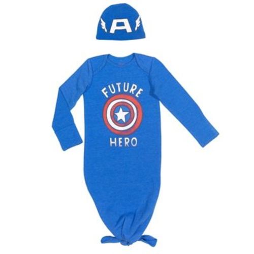 Marvel Avengers Captain America Newborn Baby Boys Cosplay Sleeper Gown and Hat 0-6 Months