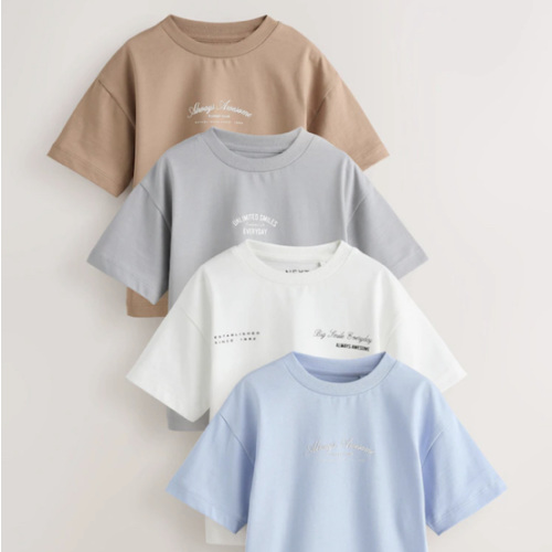 Buy Grey/Brown/Blue/White Slogan Short Sleeve Graphic T-Shirts 4 Pack (3mths-7yrs) from Next USA