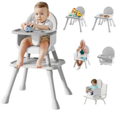 6 in 1 Baby High Chair for Babies and Toddlers, Booster Seat, Kids Learning Table & Chair (Grey)