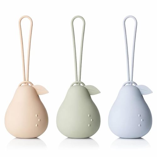 Andy Bear Silicone Pacifier Holder Case, Baby Paci Storage Case Silicone, Portable Leakproof One-Piece BPA-Free Set of 3-Ivory Sage Blue