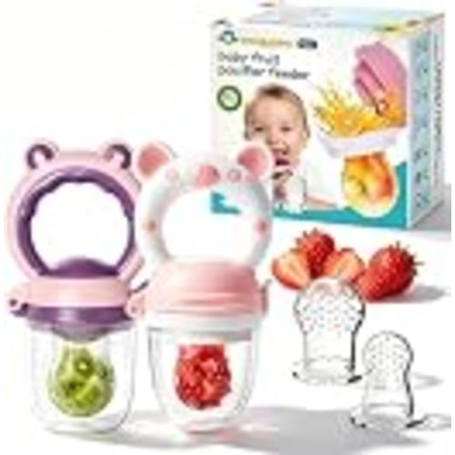 Baby Solids/Frozen Fruit Feeder Pacifier, Infant Teether Toy 4M+, BPA-Free Silicone Pouch & Nipple, Safely Introduce Solids, Teething Relief, 2-Pack