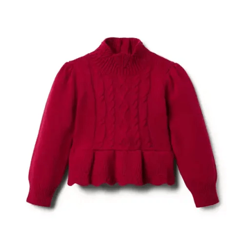 Girl Holiday Red Cable Knit Ruffle Sweater by Janie and Jack