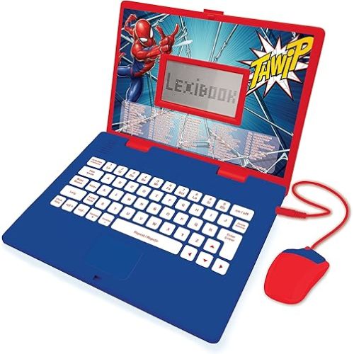 LEXiBOOK Spider-Man - Educational and Bilingual Laptop Spanish/English - Toy for Child Kid (Boys & Girls) 124 Activities, Learn Play Games and Music with Spiderman - Red/Blue JC598SPi2
