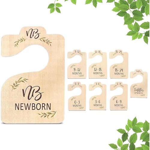 Solid Wooden Baby Clothes Closet Dividers | Set of 8 Double-Sided Baby Size Closet Dividers for Newborn to 24 Months Unisex Babies | Clear Labeling and Easy to Sort | Nursery Decor
