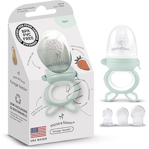 Moss and Fawn Forage Feeder - Soothing Silicone Frozen Breast Milk Popsicle & Baby Food Teething Toy, Pacifier, Fruit Feeder, & Teether - BPA, PVC & Phthalate-Free - Fern