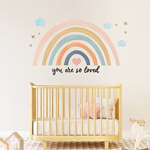 Containlol 30 x 14 Inch Rainbow Wall Decal Pastel Large Heart Wall Stickers Decor Peel and Stick, Boho Wallpaper Decor for Girls Kids Bedroom Nursery Playroom(Blue Pink,Cute)