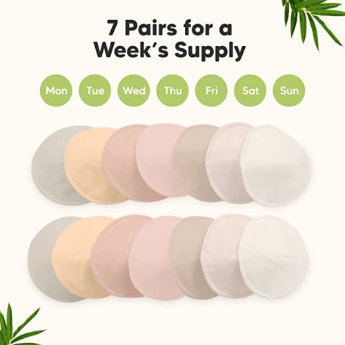 Organic Nursing Pads - 14 Washable Viscose Derived from Bamboo Breastfeeding Pads, Wash Bag, Reusable Breast Pads for Breastfeeding, Nipple Pads for Breastfeeding Essentials (Neutrals, XL 5.5")