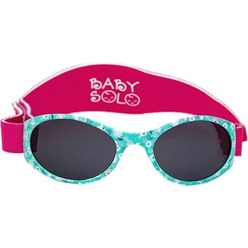 Baby Solo Original Baby Sunglasses Safe, Soft, & Adorable Durable Case Included (0-36 Months, Floral Gardens Frame w/Solid Black Lens)