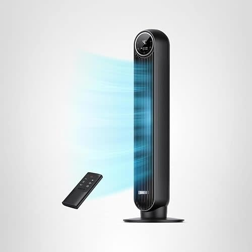 Dreo Tower Fan for Bedroom, 25ft/s Velocity Quiet Floor Fan, 90° Oscillating Fans for Indoors with 4 Speeds, 4 Modes, 8H Timer, Standing Fans, Bladeless Fan, Black, Nomad One (DR-HTF007)