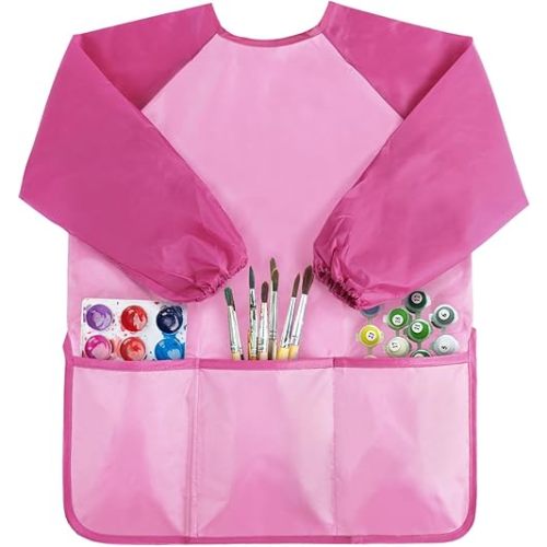 Kopokita Kids Art Smock, Toddlers Painting Apron Waterproof Children Artist Smock With Long Sleeve and 3 Pockets