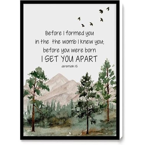 Christian Nursery Decor Kids Bible Verse Jeremiah 1 5 Before I Formed You in the Womb Baby Boy Woodland Forest，12''x18''Framed Modern Canvas Wall Art