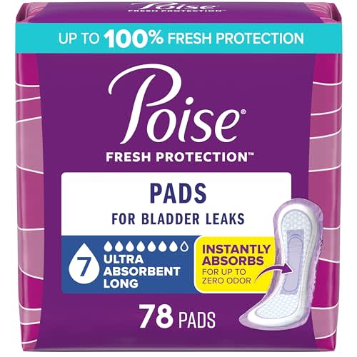 Poise Incontinence & Postpartum Pads for Bladder Leaks, 7 Drop Ultra Absorbency, Long Length, 78 Count, Packaging May Vary