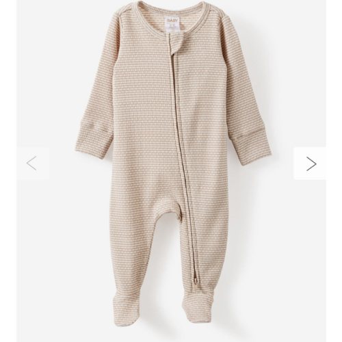 Baby Beige Littlie Organic Long Sleeve Zip Romper | Cotton On Kids Australia