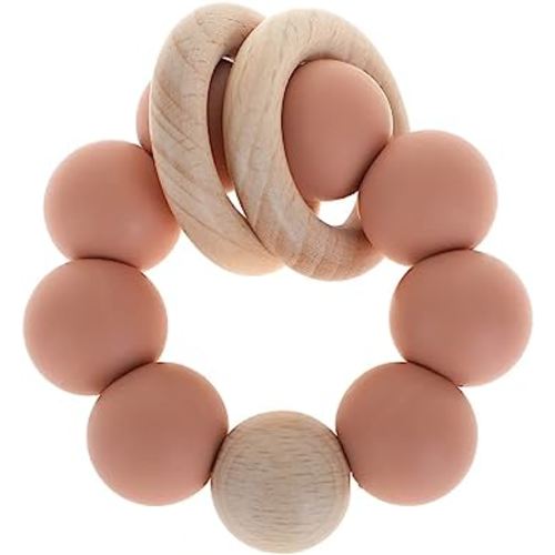 Silicone Baby Teether, Food Grade Silicone & Beech Baby Teething Toy, BPA Free (Muted)