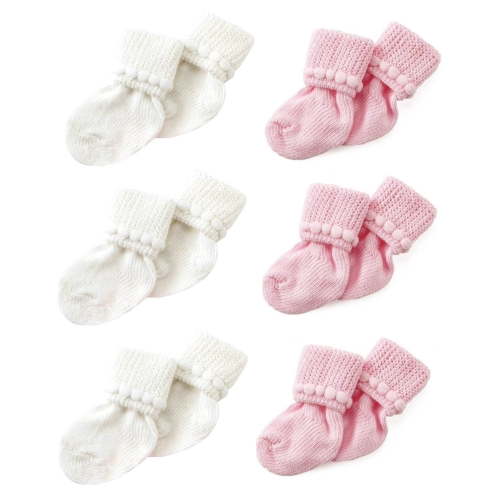 Pink & White Newborn Baby Socks By Nurses Choice - Includes 6 Pairs of Cotton Socks