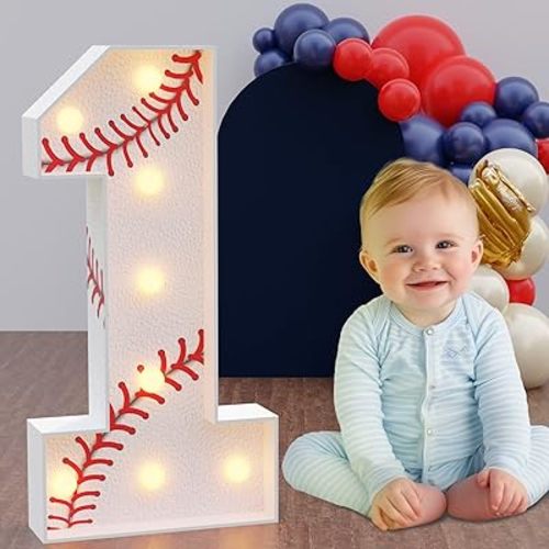 Marquee Numbers Baseball 1st-Birthday Decorations: 3ft Large Light Up Numbers Party Decor Boy First One Big Cardboard Number 1