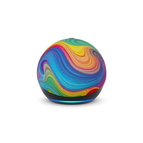 Amazon Echo Dot Kids (newest model), Smart speaker to enjoy age-appropriate audiobooks, sleep routines and Alexa+ experiences to create and learn, Rainbow Swirl design