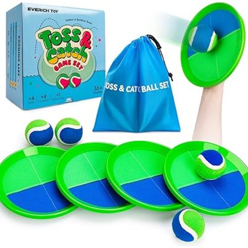 Toss and Catch Ball Game Set, Upgraded Sticky Paddle Ball Set for Kids & Toddlers, Sturdy & Water-Resistant Outdoor Backyard Beach Pool Toy, Birthday Gift for Boys Girls Ages 3-12