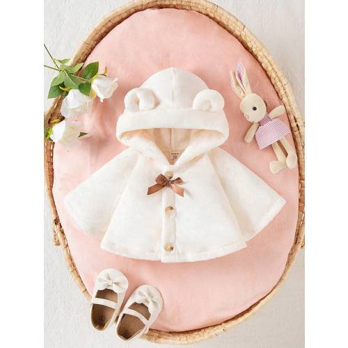 SHEIN 2-24M Baby Girls Furry Hooded Cape, Thick & Cozy For Autumn Winter | SHEIN USA